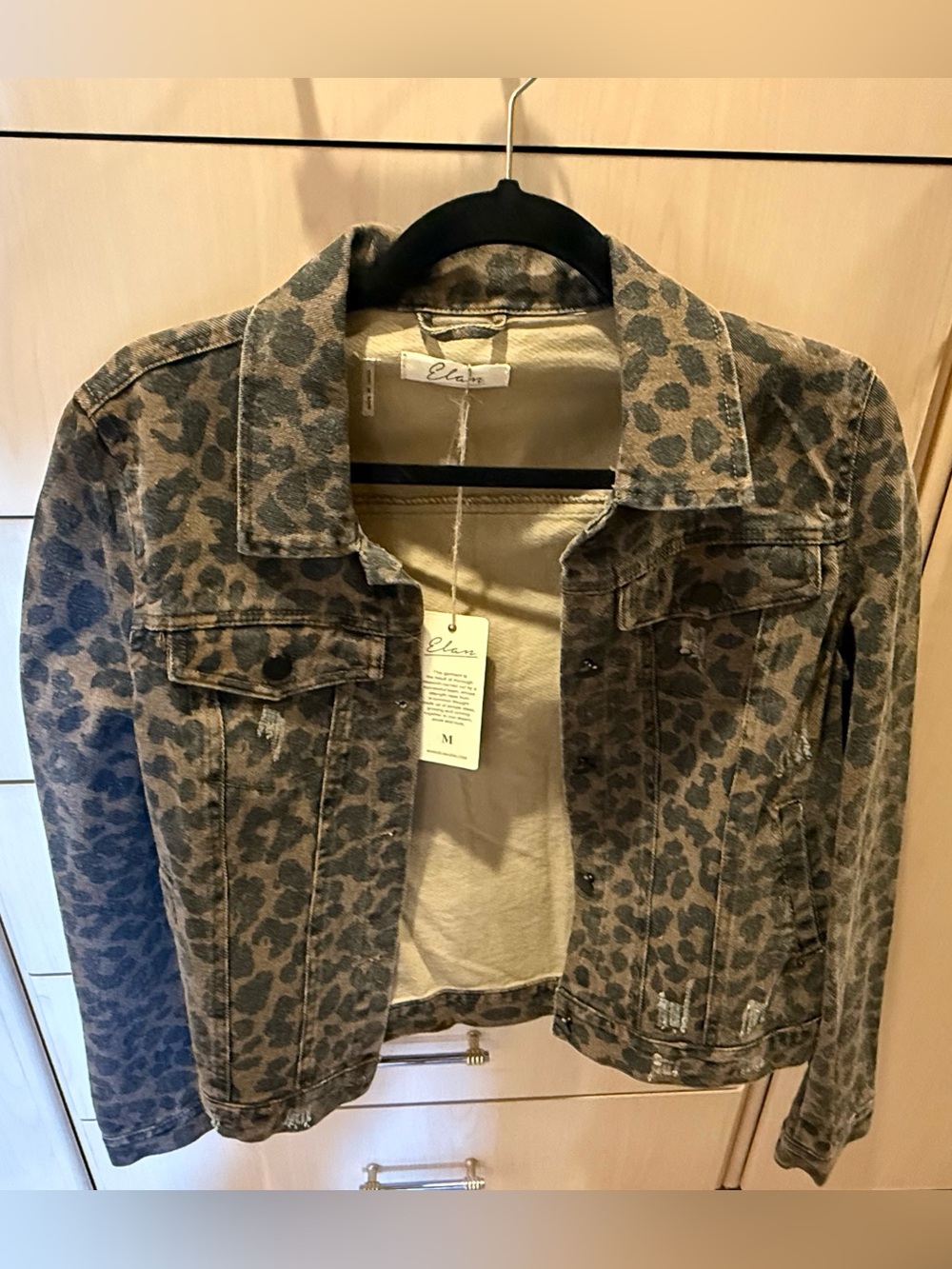 Elan Leopard-Print Denim Jacket (Brand New)